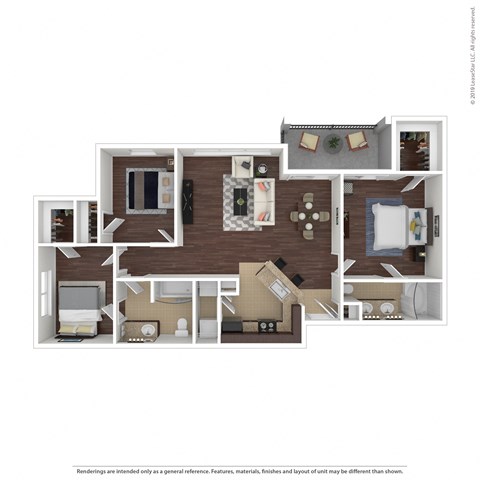 Floor plan for 3 beds, 2 baths, 1309 sqft